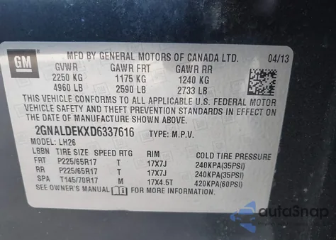 2013 Chevrolet Equinox 1Lt z USA, uszkodzony, nr VIN 2GNALDEKXD6337616